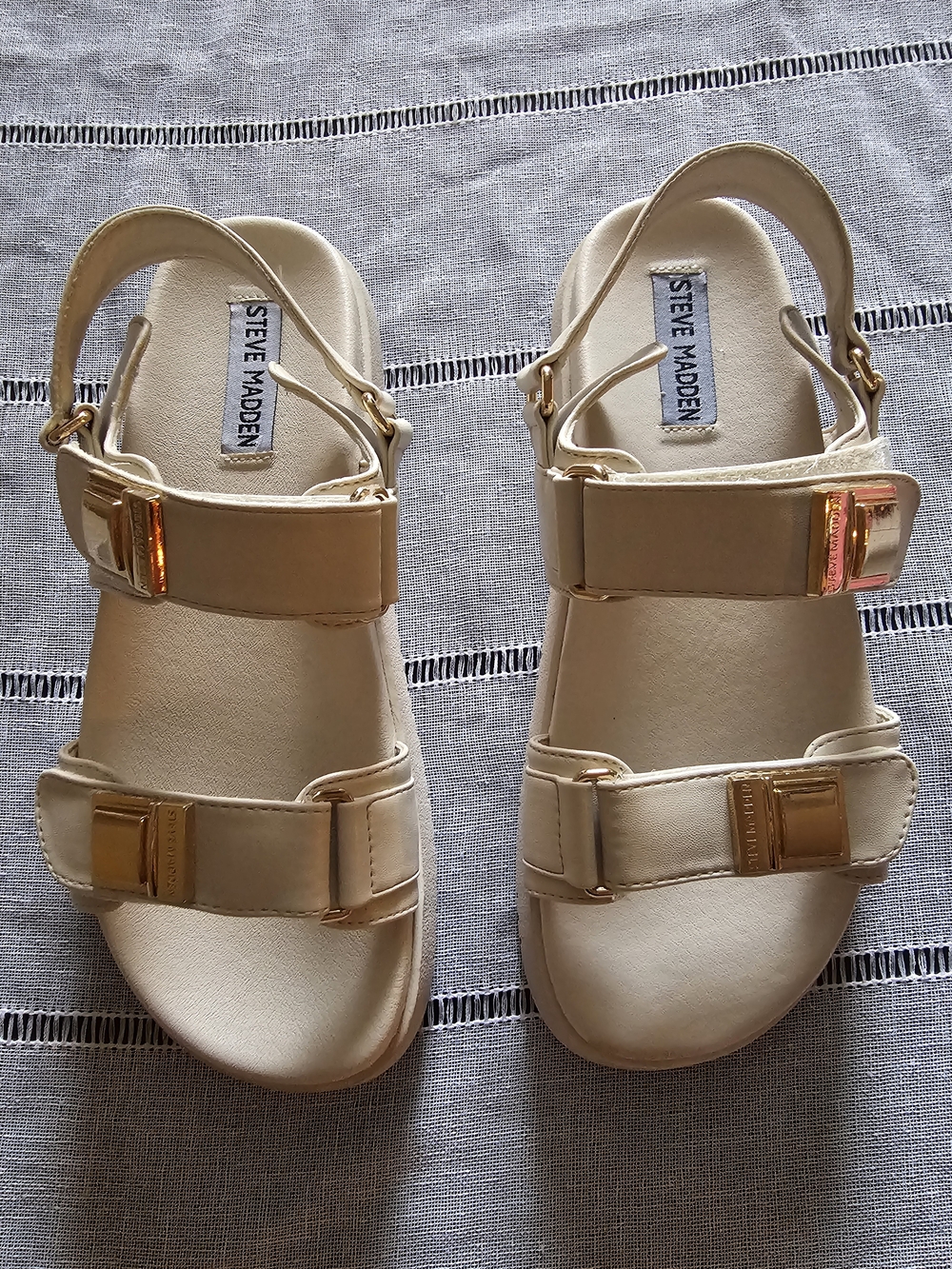 Steve Madden Cream/Gold Buckle Sport Sandals